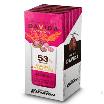 DAVIDA Chocolate Bars, 53% Cacao with Goldenberry & Passion Fruit. Premium Colombian Dark Chocolate (Pack of 6) 1.41 OZ