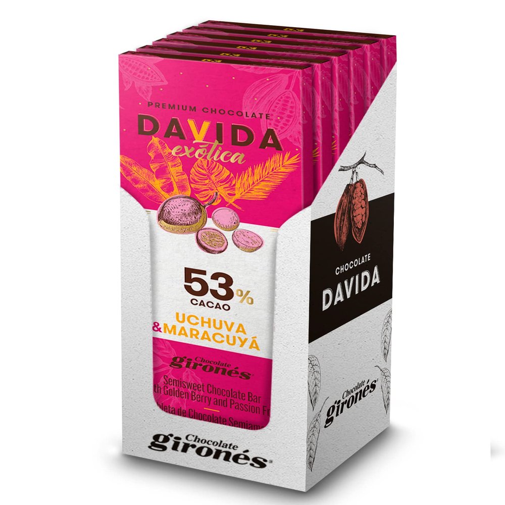 DAVIDA Chocolate Bars, 53% Cacao with Goldenberry & Passion Fruit. Premium Colombian Dark Chocolate (Pack of 6) 1.41 OZ