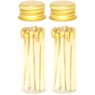 River Birch Gold Tip Decorative Matches | 40+ Small Premium Wooden Safety Matches | 2 Bottles of 20+ Matches Each with Gold Lid and Striker on Bottom | Home Decor