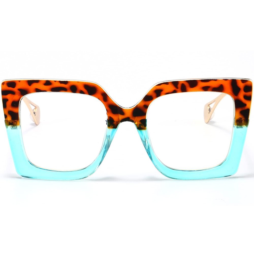 AIEYEZO Oversized Blue Light Glasses for Women, Anti Fatigue Prevent Headache Computer Eyeglasses (Leopard & Blue)