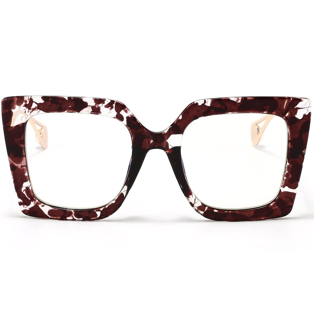 AIEYEZO Oversized Blue Light Glasses for Women, Anti Fatigue Prevent Headache Computer Eyeglasses (Brown Floral)