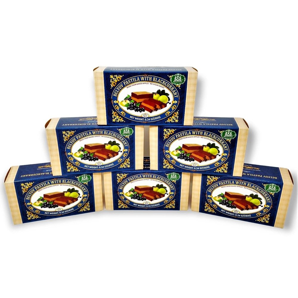 Belevini Tasty and Healthy Belyov Pastila with Blackcurrant, Handmade, Made from Baked Apples, No Sugar Added, Gluten-free, Pack of 6