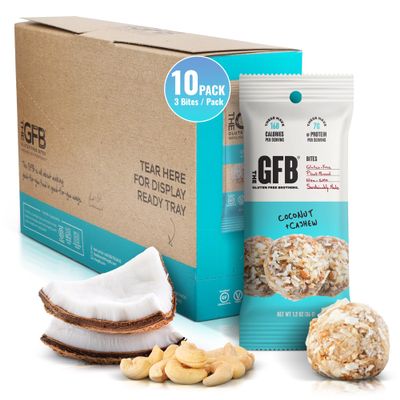 The GFB Coconut Cashew Protein Bites - Gluten Free, Plant Based, Non GMO, Sustainably Made  Ridiculously Tasty, Healthy, Vegan, Protein Energy Balls, 1.2 oz (10 count)