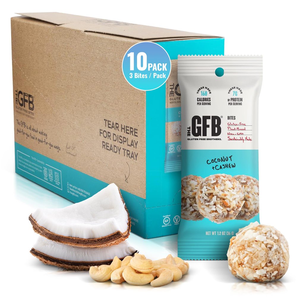 The GFB Coconut Cashew Protein Bites - Gluten Free, Plant Based, Non GMO, Sustainably Made  Ridiculously Tasty, Healthy, Vegan, Protein Energy Balls, 1.2 oz (10 count)