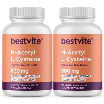 N-Acetyl L-Cysteine 600mg (NAC) (120 Vegetarian Capsules) (120 x 2) - No Stearates - Vegan - No Fillers - No Silica - No Gelatin - Gluten Free - Non GMO