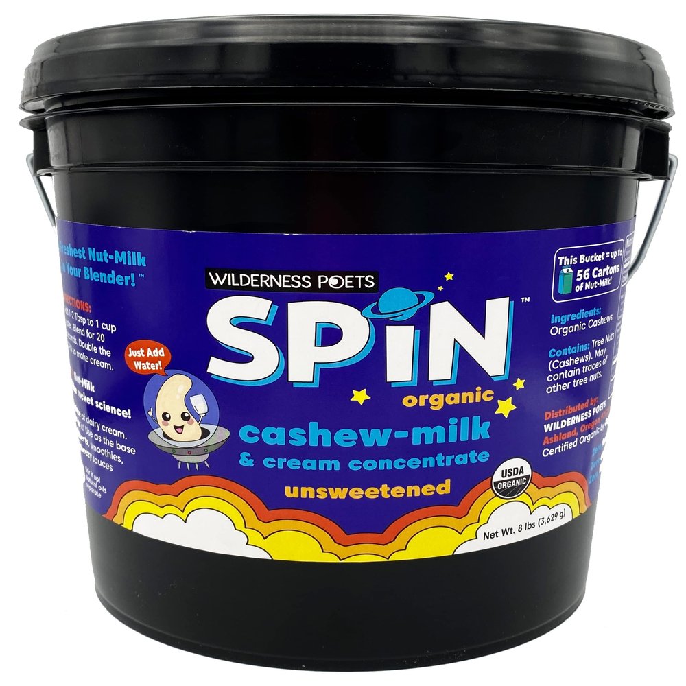 Wilderness Poets SPiN, Organic Cashew Cream & Milk Concentrate (Unsweetened) - 1 Gallon, 8 Pounds - Make Cashew Milk, Cashew Cream, Non-Dairy Creamer for Coffee, Tea, Lattes, Smoothies and Vegan Desserts (128 Ounce - 8 Pound)