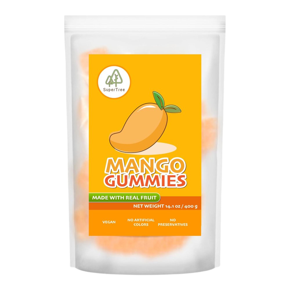 Tropical Fruit Gummies: Mango - Vegan Chewy Candy Made with Real Fruit, No Preservatives, Exotiv Flavors from Thailand - 14Oz Resealable Bag (1, Mango)