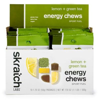 Skratch Labs Energy Chews | Gummies for Running, Cycling, and Sports Performance | Gel Alternative | Matcha + Lemon (10 Pack) | Gluten Free, Vegan