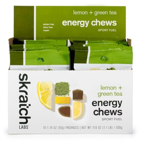 Skratch Labs Energy Chews | Gummies for Running, Cycling, and Sports Performance | Gel Alternative | Matcha + Lemon (10 Pack) | Gluten Free, Vegan