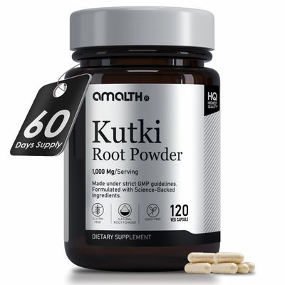 AMALTH Organic Kutki Root Powder 1000mg 120 Capsules (Picorohiza Kurrooa) 60 Days Supply Non-GMO & Gluten Free