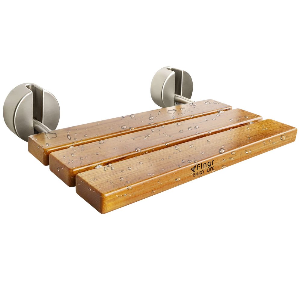 20 Inch Teak Folding Shower Bench Wall Mounted,Fold Down Shower Seat for Shower Space, Home Care Folding Teak Wood Seat for Shower, Elderly, Adults, Pregnants,Stainless Steel Frame Maximum Load 440lb