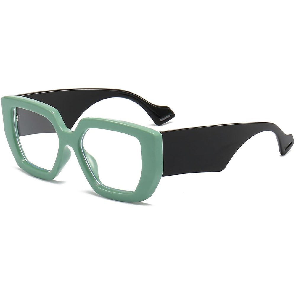 AIEYEZO Thick Frame Blue Light Glasses Men Women, Fashion Square Computer Eyeglass Anti Eyestrain & Prevent Headache (Green & Black)
