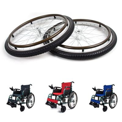 24inch Wheelchair Rear Wheel Replacement Wheels Parts, Electric Wheelchair Rear Wheels Accessories, Non-Pneumatic Solid Tires, Steel Wire Hubs, Key Width: 6mm (1/4"), 1 Pair