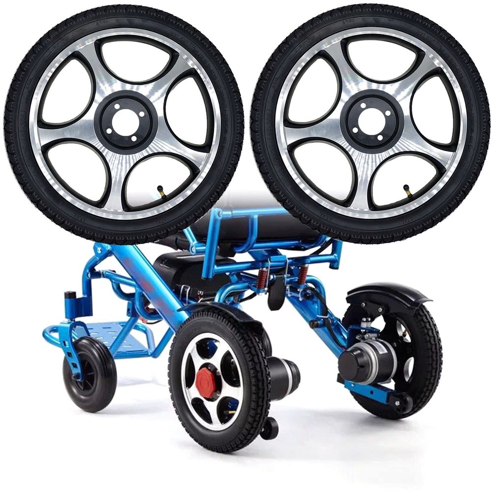 16x2.125, Wheelchair Rear Wheel Replacement Wheels Parts, 16inch Electric Wheelchair Rear Wheel Parts, Pneumatic Tires, Aluminum Alloy Hub, Fits Most Electric Wheelchairs, 1 Pair