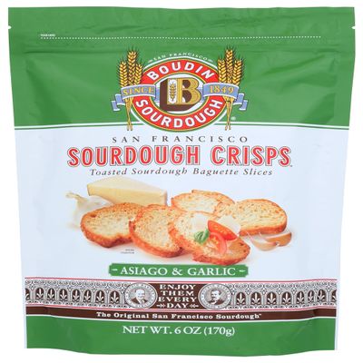 Boudin Sourdough, Crisps Sourdough San Francisco Asiago & Garlic, 6 Ounce