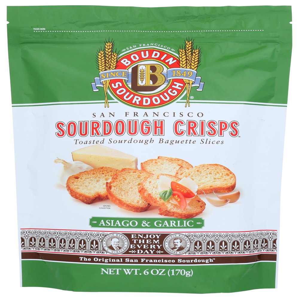 Boudin Sourdough, Crisps Sourdough San Francisco Asiago & Garlic, 6 Ounce