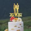 Mr & Mr Cake Topper Gay Couple Silhouette Monogram Wood Cupcake Topper Picks Wedding Birthday Decor Cute Glitter Gold Cake Accessories for Anniversary Engagement Cake Decoration view 4