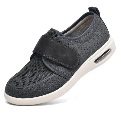 FZYUAN Men's Diabetic Shoes, Extra Wide Width Diabetic Slippers with Adjustable Closures, Breathable Mesh Walking Sneakers Walking Shoes for Fasciitis Bunions Arthritis Edema Swollen Feet,Gray,9