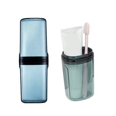 Travel Toileting Cup, Transparent Mouthwash Cup, Portable Toothbrush Case with Cover, Bathroom Toiletries Toothpaste Toothbrush Storage Box for Travel Camping Home School Business Trip
