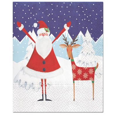 AM Dcor 20 Count 3-Ply Luncheon Paper Napkins for Holiday Dinner Party Decorative Decoupage - 13" x 13" (Unfolded) Santa and Reindeer
