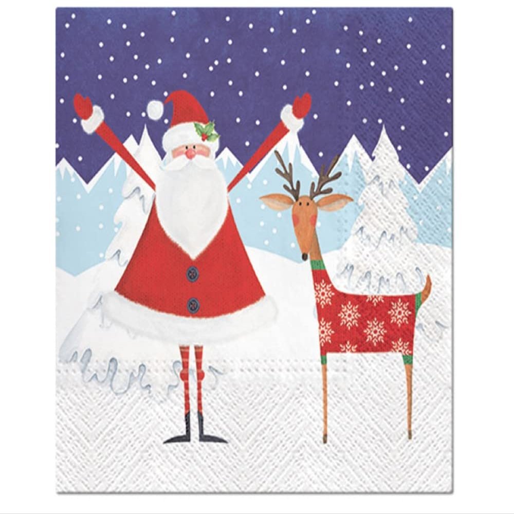 AM Dcor 20 Count 3-Ply Luncheon Paper Napkins for Holiday Dinner Party Decorative Decoupage - 13" x 13" (Unfolded) Santa and Reindeer