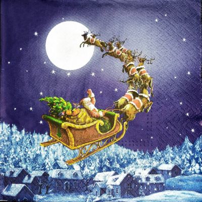 AM Dcor 20 Count Luncheon Paper Christmas Napkins Holiday Dinner Party Decorative Decoupage - 13" x 13" (Unfolded) Santa Sleight