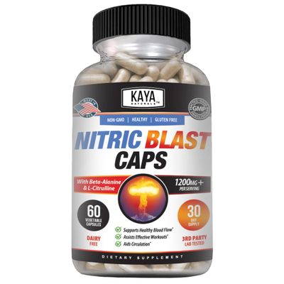 Kaya Naturals - Nitric Blast Potent All-Natural Herbal Supplement for Maximum Health Benefits | Pre-Workout | Increased Energy | Improved Nighttime Performance (60 Count (Pack of 1)