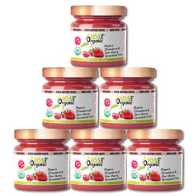 IOS Love Organic Spreadable Fruit - USDA Organic Certified - Non-GMO, Vegan, Gluten Free, Kosher, NO Added Sugar, Net. Wt. 10.1Oz (Strawberry & Sour Cherry, 10.1 Oz (Pack of 6))