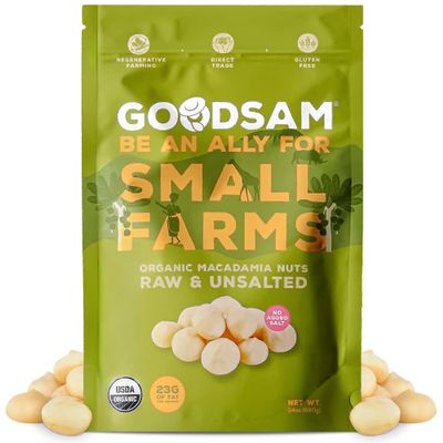 GoodSAM Organic Raw Macadamia Nuts Unsalted, Whole Nuts Buttery Creamy Flavor Sustainably Grown on Regenerative Family Farms High Fat Low Carb Keto Friendly Snacks - 1.5lb Pouch