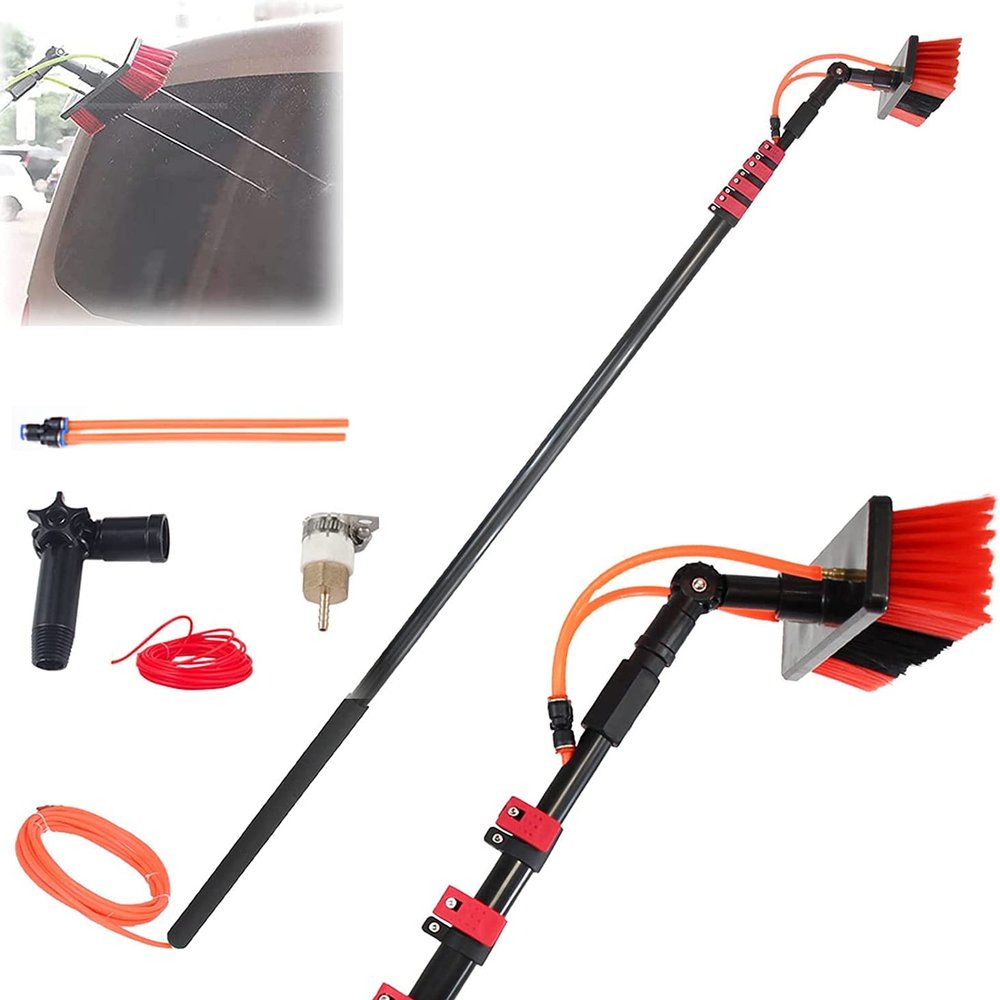Water Fed Pole Kit,Water Fed Brush Telescopic Water Fed Pole Brush Outdoor Window Cleaner, Glass Solar Panel Cleaning Brush And Pole System, Window Washing Equipment Extendable Cleaning Kit