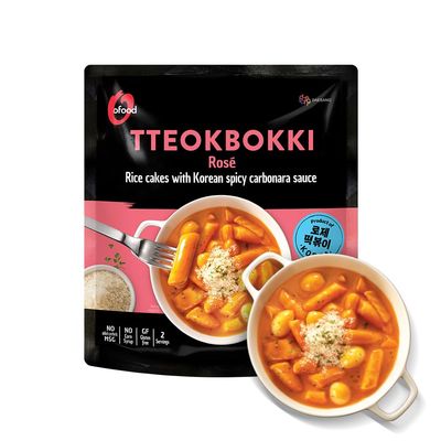 Tteokbokki Korean Rice Cakes  [Rose/Spicy Carbonara | Pack of 1]  Gluten Free | Ready in 3 Minutes | 0 Cholesterol/ 0 Trans Fat | 2 Servings Street Snack | Healthy/Savory/Spicy - Ofood