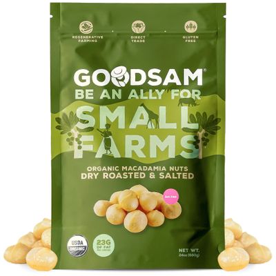 GoodSAM Organic Roasted Macadamia Nuts 1.5lb, Salted, Gluten Free, Non GMO, Vegan, Keto, Regenerative Farming, Direct Trade