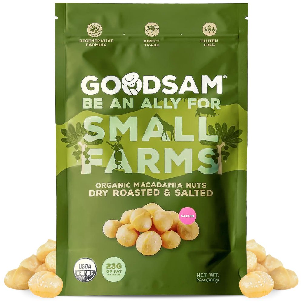 GoodSAM Organic Roasted Macadamia Nuts 1.5lb, Salted, Gluten Free, Non GMO, Vegan, Keto, Regenerative Farming, Direct Trade