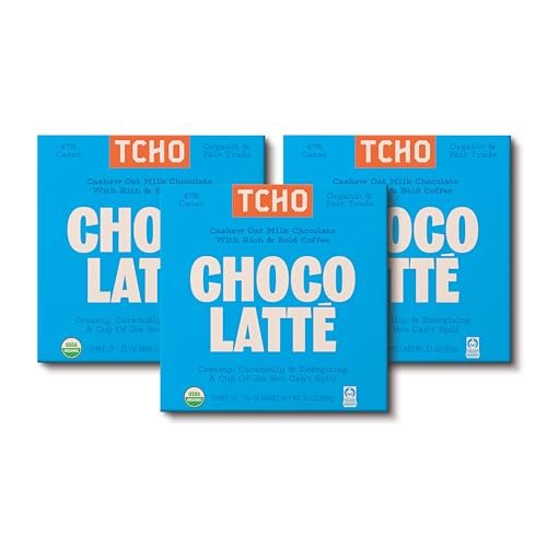 TCHO Choco Latte 47% Oat-Milk Chocolate Bars (3 pack) | Plant Based, Organic & Fair Trade | Non GMO, Non-Dairy, Vegan, Soy Free (2.1oz each)