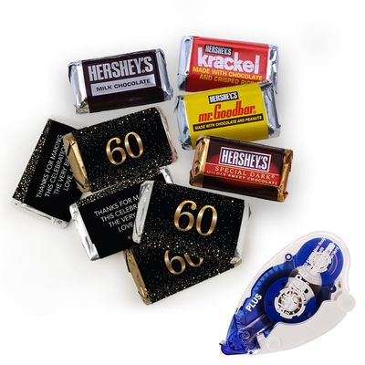 220pcs 60th Birthday Candy Favors Miniatures Chocolate, DIY Personalized Mini Wrappers & Glue Tape Kit
