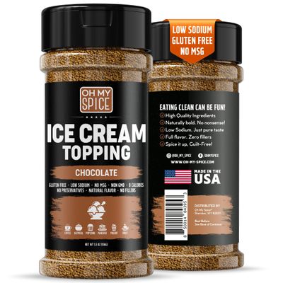 Ice Cream Topping Chocolate Powder Mix - Gluten Free & Low Sodium Cocoa Powder for Coffee Toppings. Sweet Cacao Topper Mix Seasoning Flavor for Oatmeal, Yogurt & Dessert. Chocolate for Coffee. 5.5oz