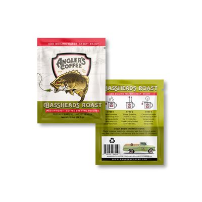 Anglers Coffee Bassheads Single Serve - Fresh Brew Coffee Pouch - Carefully Roasted, Freshly Ground & Nitro-Flushed Quality Coffee - Just add Water - 10 count (Pack of 1)