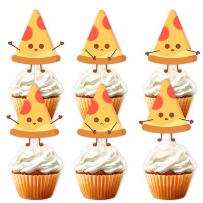 18pcs Little Cute Pizza Dessert Cupcake Topper Fast Food Yummy Pizza Theme Decor Supplies Baby Shower Boys Girls Happy Birthday Party Decorations Gold Glitter