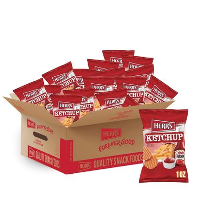 Herr's Ketchup Ripple Potato Chips (Pack of 24, 1 Ounce Bags)  Bold and Tangy Ketchup-Flavored Chips  Fun for Snacking and Sharing