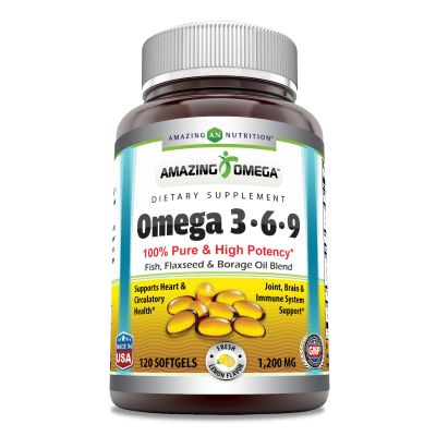 Amazing Omega 3.6.9 Supplement | 1200 Mg Per Serving | 120 Softgels | Lemon Flavor | Non-GMO | Gluten-Free | Made in USA