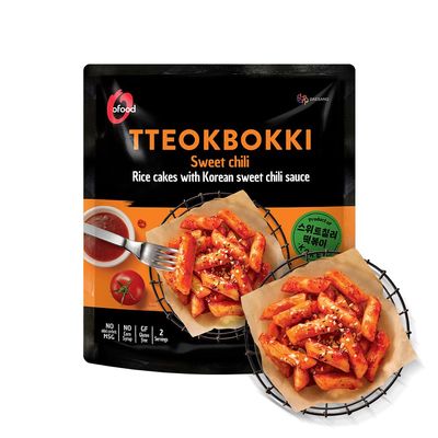 Tteokbokki Korean Rice Cakes  [Sweet Chili | Pack of 1]  Gluten Free | Ready in 3 Minutes | 0 Cholesterol/ 0 Trans Fat | 2 Servings Spicy Street Snack | Healthy/Savory/Spicy - Ofood
