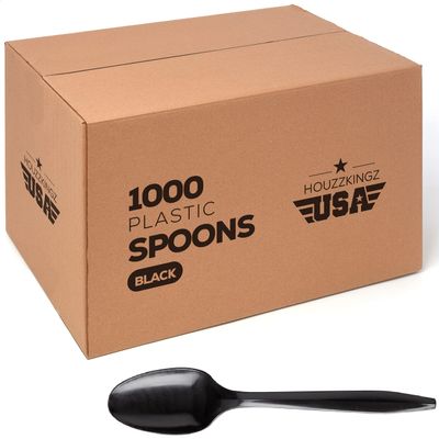 1000 Plastic Spoons Black Medium Weight | Plastic Cutlery Disposable Teaspoons Utensils | Bulk Durable Plasticware Cutlery | Great For Celebrations, Parties, Travels, Events, And Everyday Use
