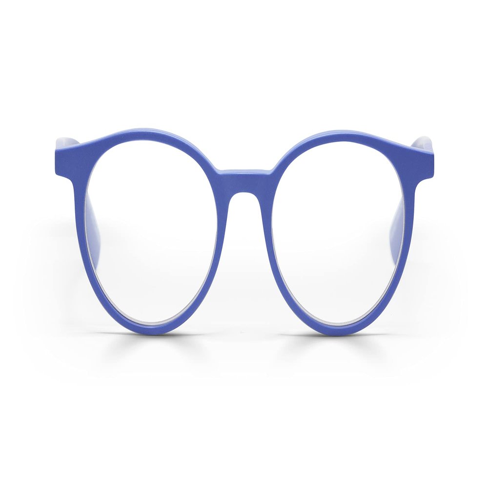eyebobs Case Closed Premium Blue Light Reading Glasses for Women and Men | Round Blue Light Blocking Computer Glasses | Blue Front and Temples | 3.50