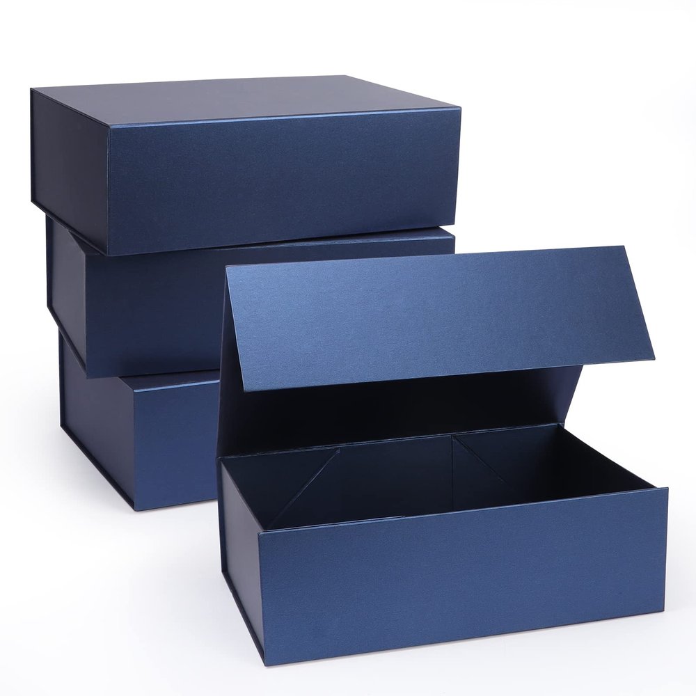 Giftgarden 4 Pack 12x8x4 Blue Gift Boxes with Magnetic Lids, Large Collapsible Gift Wrap Box Magnet Clourse for Presents, Mothers Day, Birthday, Wedding, Bridesmaid Groomsman Proposal Box