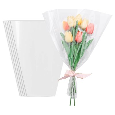 100 Pcs Transparent Flower Packaging Bags - Suitable for Flower Shops & Malls (15X12)