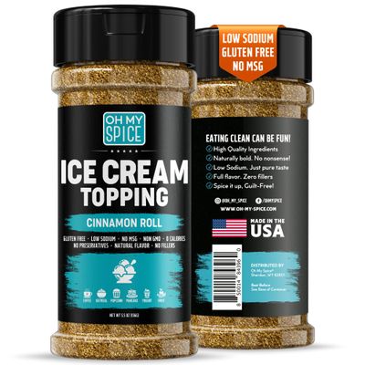 Ice Cream Topping Cinnamon Roll Mix - Gluten Free & Low Sodium Cinnamon and Sugar Flavor for Coffee Toppings. Cinammon Sugar Powder Seasoning for Oatmeal, Yogurt & Dessert. Sweet Buttery Blend. 5.5oz