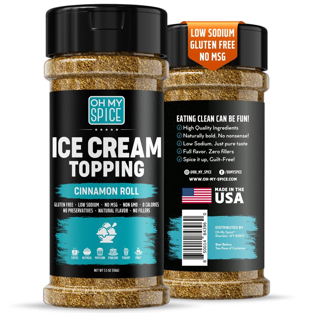 Ice Cream Topping Cinnamon Roll Mix - Gluten Free & Low Sodium Cinnamon and Sugar Flavor for Coffee Toppings. Cinammon Sugar Powder Seasoning for Oatmeal, Yogurt & Dessert. Sweet Buttery Blend. 5.5oz