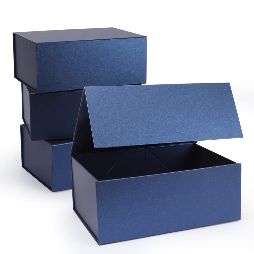 Giftgarden 4 Pack 9.5x7x4 Blue Gift Boxes with Magnetic Lids, Collapsible Gift Wrap Box Magnet Clourse for Presents, Mothers Day, Birthday, Wedding, Bridesmaid Groomsman Proposal Box
