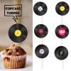18pcs Black Glitter Dessert Cupcake Topper Retro 50s 60s CD Theme Theme Decor Supplies Happy Birthday Rock Roll Music Party Decorations view 2