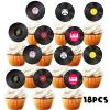 18pcs Black Glitter Dessert Cupcake Topper Retro 50s 60s CD Theme Theme Decor Supplies Happy Birthday Rock Roll Music Party Decorations view 3